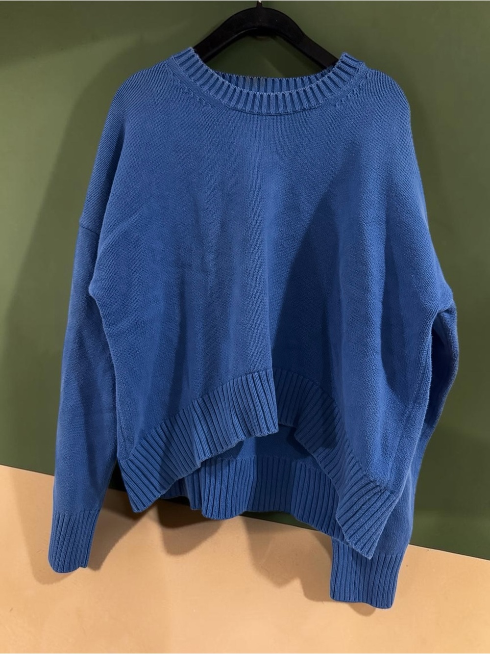 Quince Organic Cotton Sweater M Cornflower Blue Oversized High Low Hem